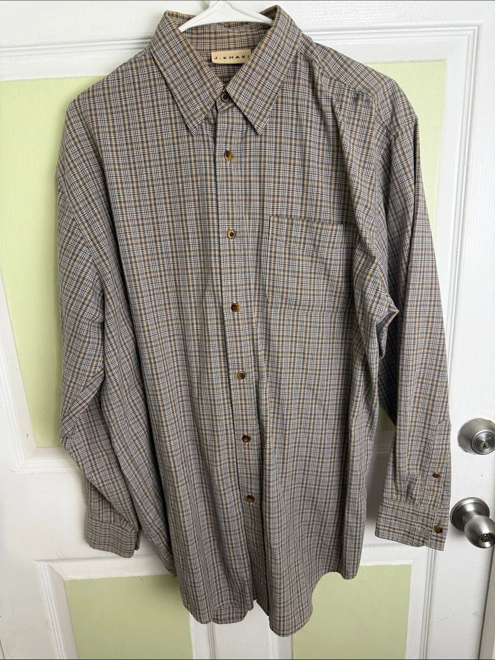 J. Khaki Men's Blue and Tan Plaid Button-Up Shirt